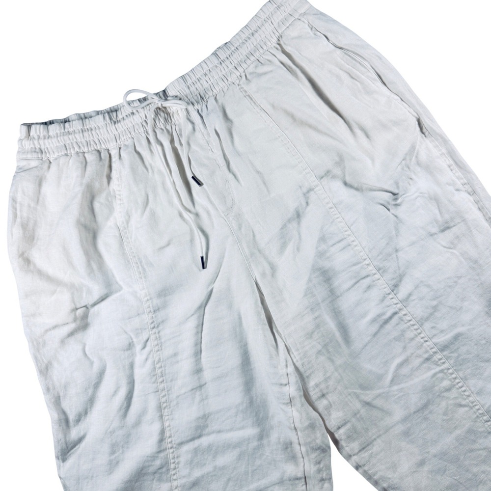 Athleta Linen Barrell Pants Women 1X White Wide Leg Drawstring‎ Relaxed Pockets